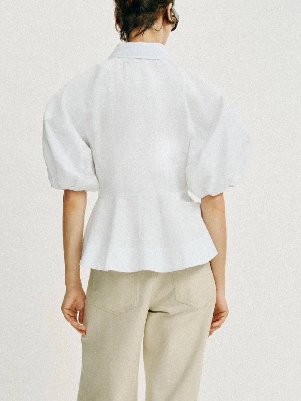 Zara NWT cotton white puff sleeve peplum button front shirt blouse top - Picture 9 of 13